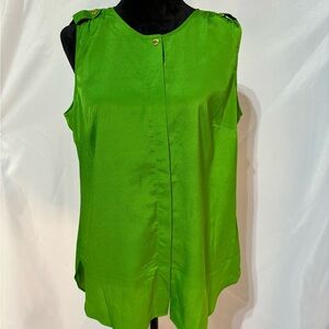 Michael Michael Kors Green Button Front Snap Shoulder Sleeveless Top Size 12